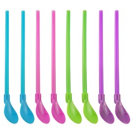 ZZLZX 8 PCS Plastic Straw Spoons Reusable Straw Spoons Detachable Straw Spoon Cocktail Stirrer Coffee (Pink Purple Blue Green 2 each)