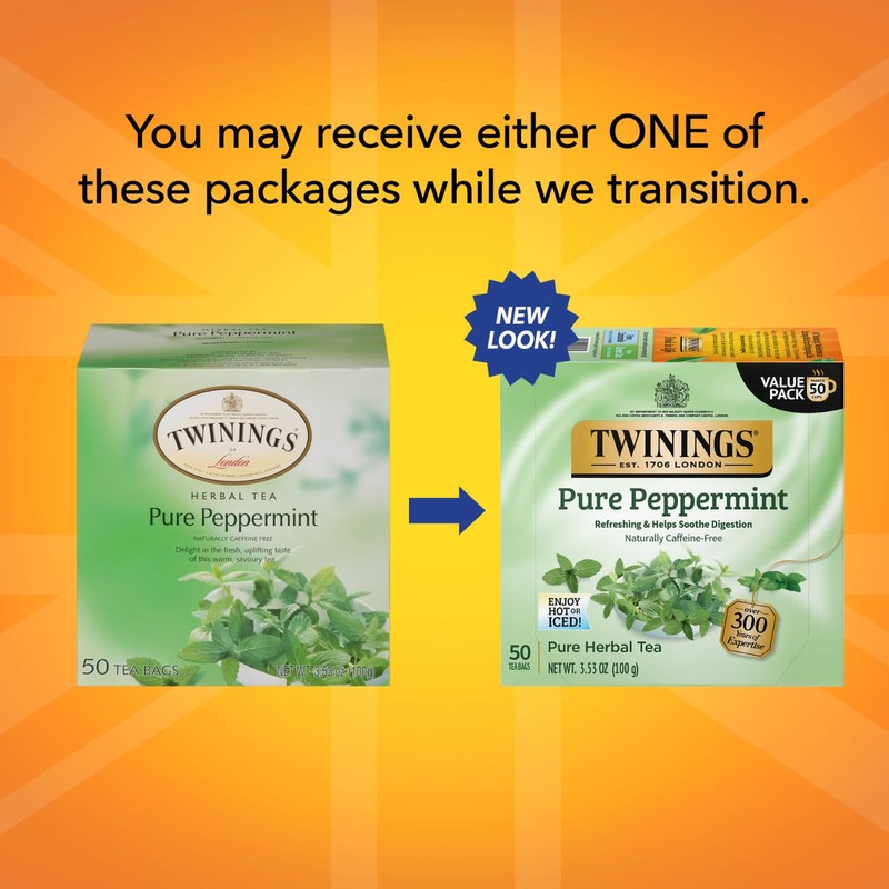 Twinings Pure Peppermint Tea - Naturally Caffeine Free, Refreshing Mint