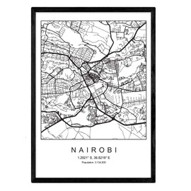 Sheet Nairobi city map Nordic style black and white. A3 size poster Printed paper No 250 gr. Paintings, prints and posters for living room and bedroom