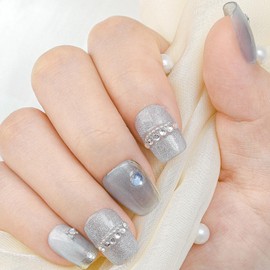 Sethaxy Handmade Nail Tip, Short Ballerina Tip, Butterfly, Press On Nail, 3D Relief, Plain, Rhinestones, False Nails, Star Pattern, 3D Nails, Cute, Fashion, Fake Nails, Stylish, For Small Nails,