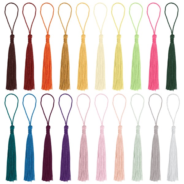 Handi Stitch Silky Handmade Tassel Pendants (Pack of 300) - 20 Colours, 13 cm Long - Soft Tassels Bookmarks - Tassels with Cord for Jewellery Making, Key Chains, Crafts & DIY Projects