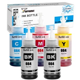 5 Colour 664 T664 Ink Bottles Compatible with ET-2500 ET-2550 ET-2600 ET-2650 ET- 3600 ET-4500 ET-4550 ET-14000 ET-15000 ET-16500 L1000 L110 L200 L210 L350 L355 L365 L455 L550 L555 L1300 Printer