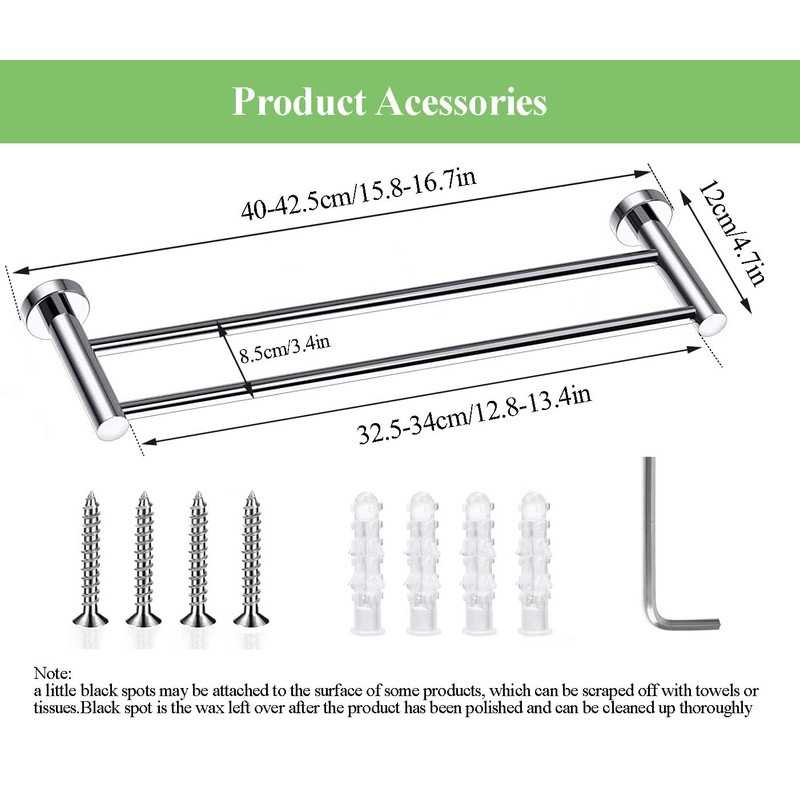Kuivoo Towel Rail Bar,304 Stainless Steel Double Towel Holder,40cm/16Inches Wall