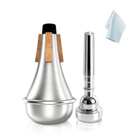Kuylive 3C Trumpet Mouthpiece with Lightweight Aluminum Practice Trumpet Mute Silencer Fit for Yamaha Bach Conn King Replacement Musical Instruments Accessories, Silver