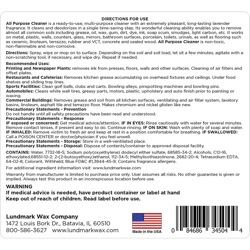 Lundmark All-Purpose Cleaner, 1-Gallon, 3450G01-4