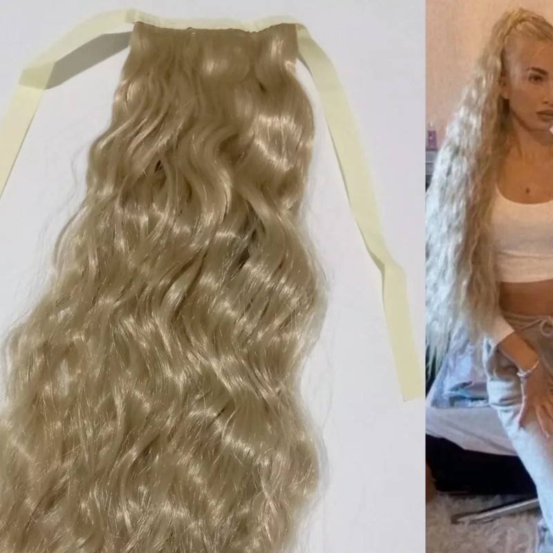 TASSYME ACCESORIOS Coleta Extra Larga Rizada Cabello Sintético Rubio Claro