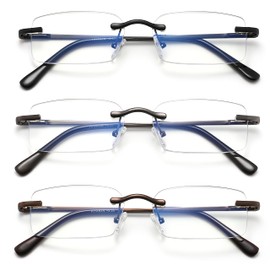 HIYANJN Frameless Reading Glasses Blue Light Blocking Rimless Computer Reader For men Lightweight Eyeglasses(3-Pack,3.00