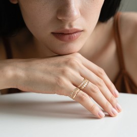 ZAULER Dainty 14K Gold Plated Stackable Ring Set for Women - Non-Tarnish Thin Bands, Thumb & Knuckle Rings