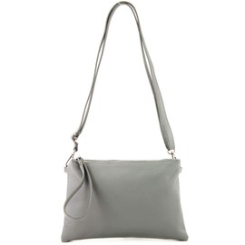 modamoda de T186 Italian Leather Clutch / Shoulder Bag, Medium - Teleggrey., size: s