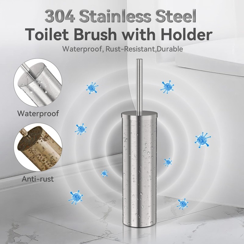 DOWRY Stainless Steel Freestanding Toilet Bowl Brush and Holder with