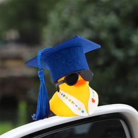 wonuu Mini Graduation Rubber Duck with Stole Sash Sunglasses Graduate Hat, Funny Graduation Gifts Rubber Ducks Graduation Rubber Ducky Grad Gift Car Decorations for Graduation Duckies, Dark Blue