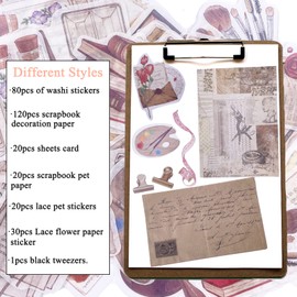 Carreuty 290pcs Aesthetic Scrapbooking Stickers Paper Pack, DIY Decorative Paper Book and Study Tool Supplies Stickers Paper Kit for Scrapbook Supplies Journal Kit (Art Time Kit)