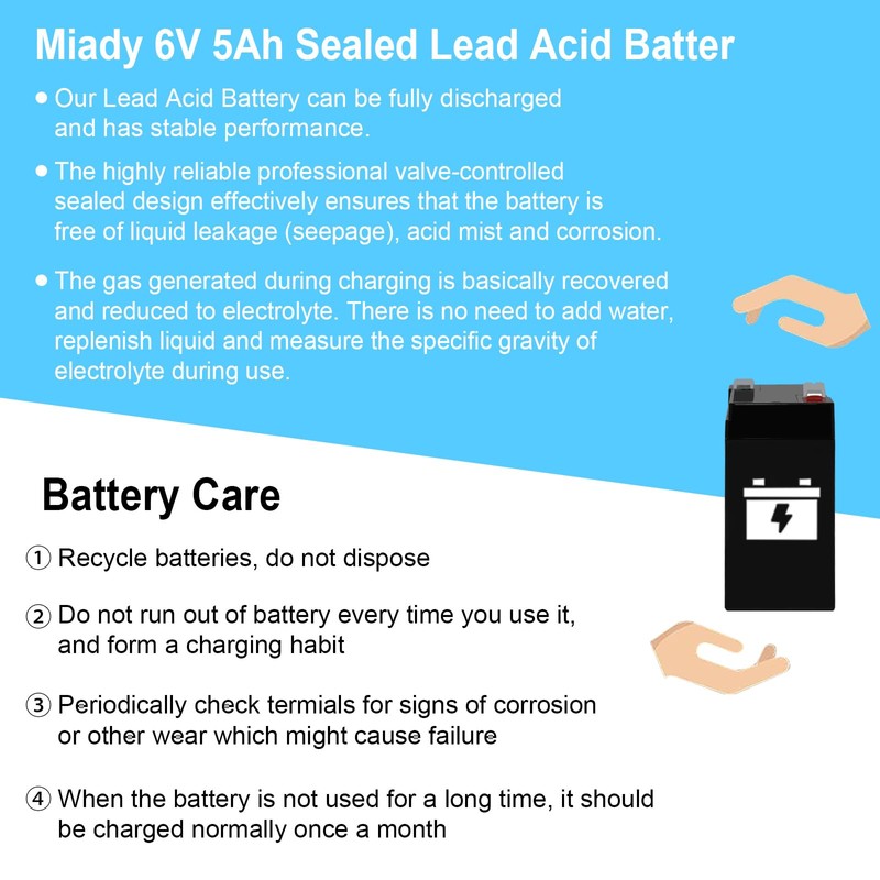 Miady 6V 5Ah Rechargeable Sealed Lead Acid Battery (2 Pack)