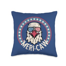 Meri Caw Funny 4th of July Vintage American Eagle Merica Throw Pillow, 16x16, Multicolor