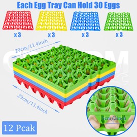 12 Pack Plastic Egg Tray 30 Cell Egg Flats Stackable Egg Carton for Home, Chicken Farmers, Storing, Sorting, and Shipping Eggs, Holds Multiple Eggs, 4 Colors