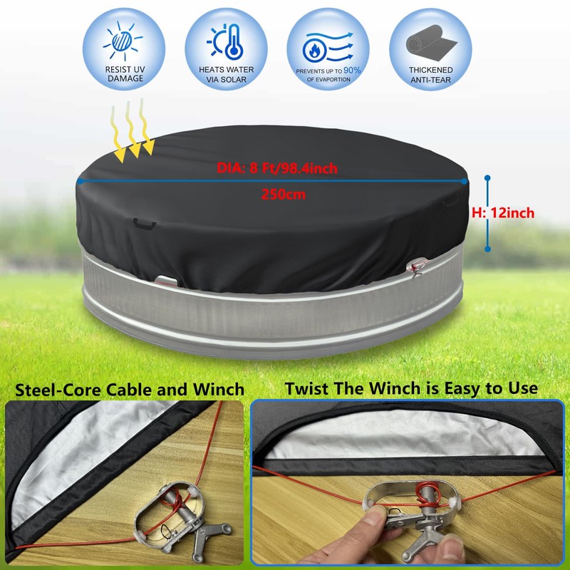 Bitubi 7-8 Ft Steel Round Stock Tank Pool Cover,Upgraded with