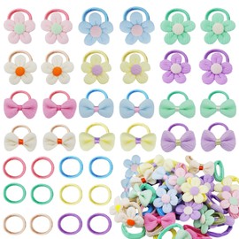 36pcs Candy Colors Toddler Hair Ties Girls Hair Accessories Cute Flower Elastic Scrunchies Baby Hair Bows for Thick Hair