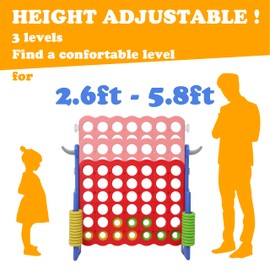 SDADI Height-Adjustable Giant 4-in-a-Row Game, 2-in-1 Jumbo 4-to-Score & Ring Toss Set, Indoor/Outdoor Yard Party Toy for Kids, Adults & Family, White