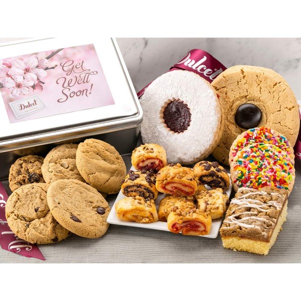 Dulcet Gift Baskets Deluxe Get Well Soon Bakery Mix Assorted Rugelah, Chunky Cookies, & More Delectable Pastries Great Care Package for Men Women, Friend, College, Couples, Husband, Wife, Him & Her