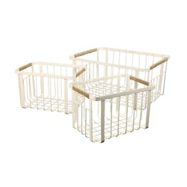 happimess BSK3003C-3SET Henley Vintage Farmhouse Wire Metal Nesting Storage Baskets with Jute Wrapped Handles for Shelves, Cabinets, Pantry, Countertop, Mesh Open Bin Basket, Almond (Set of 3)