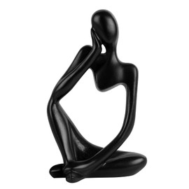 Trycooling Thinker Statue Resin Abstract Sculpture Thinker Man Statue Collectible Figurines Art Home Office Table Desk Bookshelf Decor (Black)