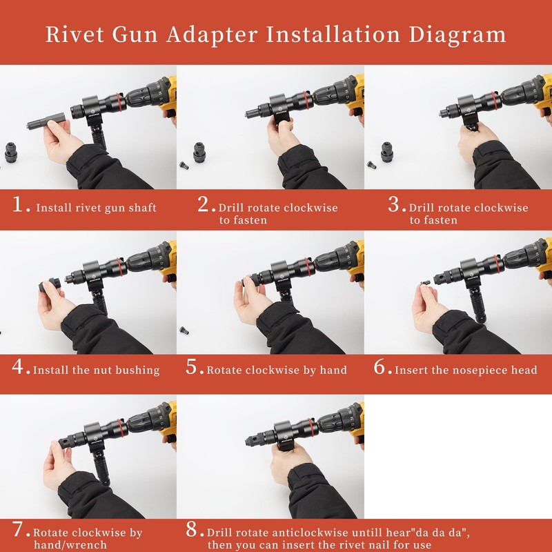 JIOGOWISE 2-in-1 Design Cordless Rivet Gun Adapter and Rivet Nut
