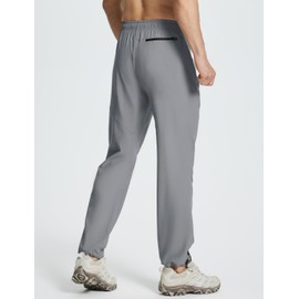 BALEAF Men's Hiking Pants Lightweight Quick Dry Water Resistant Elastic Waist Cargo Pants with Zip Pockets for Outdoor Frost Gray M