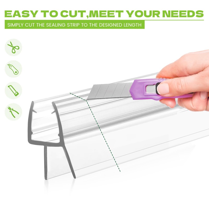 Shower Door Bottom Seal, 2-Pack PVC Strips with Sweep 36"