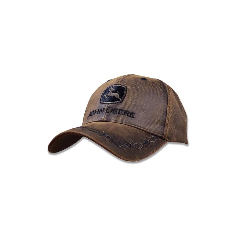 John Deere Brown Oilskin Look Adjustable 6 Panel Twill Hat,