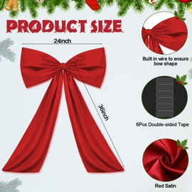 Wavwavw Large Bow Big Coquette Bow for Backdrop Birthday Party Room Wall Decor, Giant Ribbon Tie Hanging Gift Coquette Wall Decor(Red,24 x 36 Inches)