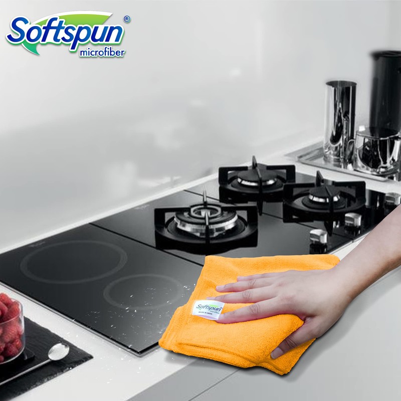 SOFTSPUN Microfiber Cleaning Cloths, 5pcs 40x60cms 340GSM Orange! Highly Absorbent