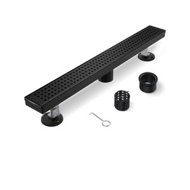 HTOH Shower Drain, 32 Inch Black Linear Shower Drain with Removable Square Hole Cover Grate, Modern 304 Stainless Steel Matte Black Shower Floor Drain with Adjustable Feet,Hair Filter