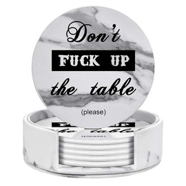 Thipoten- Funny Coasters, 6 Pcs Leather Coasters with Holder, Perfect Housewarming Hostess Gifts, Protect Furniture from Water Marks Scratch and Damage(6Pcs, White Marble)