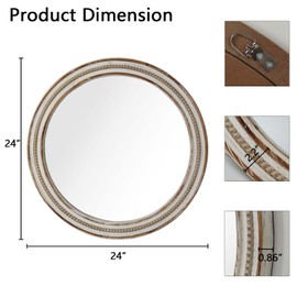 ZJMTOCYU Wood Round Decorative Mirror, Rustic Circle Design with Beaded Frame, for Bedroom, Bathroom, Living Room, Antique Natural Finish