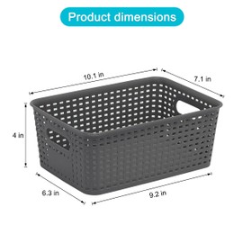 3 Pack Plastic Storage Baskets with Handles,Stackable Organizer Bins for Closet, Bathroom, Kitchen, Office, Shelf and Cabinet Organization (Gray, Grid-3PACK)