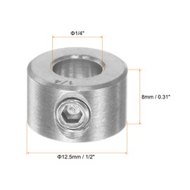 HARFINGTON 2pcs Shaft Collar 1/4" Bore 304 Stainless Steel Set Screw Shaft Collars, 1/2" OD, 1/3" Width, for Wheel Barrow Axle, Gearbox Assemblies, Machine Tools, Industry