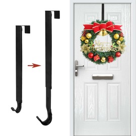Wreath Door Hanger, Wreath Hanger for Front Door, Black Wreath Hanger, Door Wreath Hanger, Adjustable Over The Door Hooks for Christmas Thanksgiving Decorations Hook Wreaths, Coats, Bags, Umbrellas