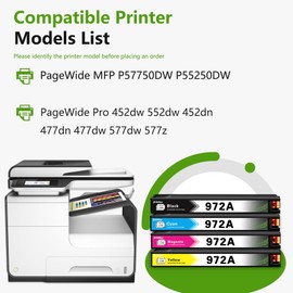 972A Ink Cartridges High Yield Set (4Pack, Black/Cyan/Magenta/Yellow) Compatible 972 972A Ink Cartridge Replacement for HP Pagewide Pro 477dw 477dn 452dn 452dw 552dw 577dw P55250dw Printer