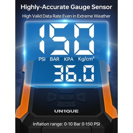 UN1QUE Digital Tyre Inflator for car, 150PSI Electric Car Air Pump, 12V DC Portable LCD Display Air Compressor, Fast Inflation Speed air inflator for car(Black-Orange)