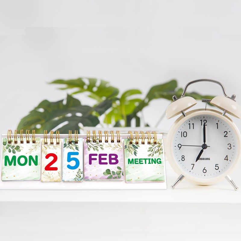 Perpetual Calendar Flip Desktop Boho Calendar with Day Date Month