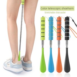 shoe horn Retractable Stainless Steel long-handle Foldable Shoe Puller for seniors extended travel pregnant women 1 pack (Orange)
