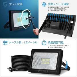 MEIKEE LED Floodlight, 20 W, Daylight Color, Work Light, 6,500 K, 2,000 LM, Sign Light, Fish Luring Light, Parking Lot Light, Night IP66 Waterproof, For Marine Use, 50,000 Hours Lifespan, Facility Lighting Fixture, Street Light Fixtures (PSE Certified, 3