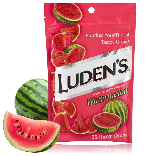 Ludens Luden's Watermelon Cough Throat Drops, Pectin Lozenge/Oral Demulcent, 25-Count