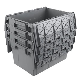 Teyyvn 4-Pack 15 Gallom Industrial Plastic Storage Tote with Hinged Attached Lid, Flip Lid Plastic Storage Container, Gray