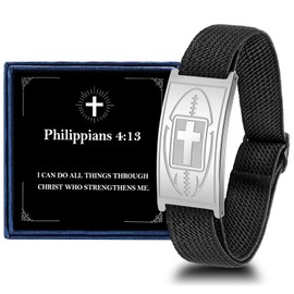 Alissl Baseball/Football/Soccer/Basketball Cross Bracelet Gifts Elastic Strap Stainless Steel Adjustable Bible Verse Bracelets Baptism Christian Jewelry Graduation Gifts, Soccer, no gemstone