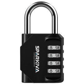 Sparkiva Black 4 Digit Combination Padlock for Gym Locker - Indoor and Outdoor Weatherproof Padlock with Code