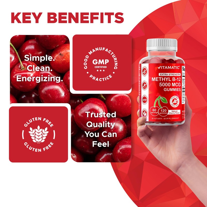 Vitamatic Extra Strength Vitamin B12 5000 mcg (Methyl B12) Gummies