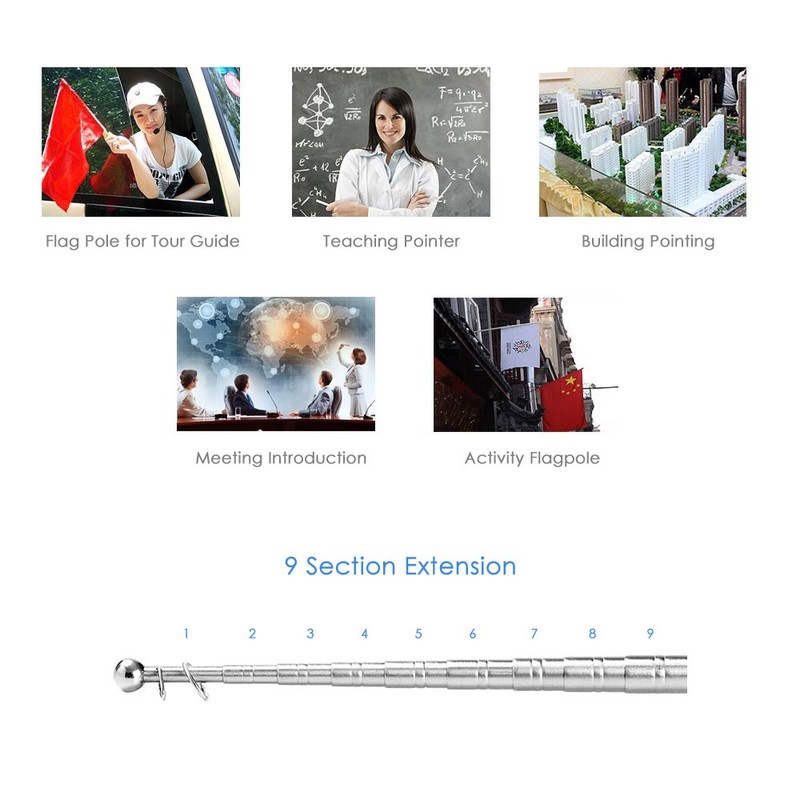 Telescopic Flag Pole, 2 Meters Outdoor Stainless Steel Telescopic Flagpole