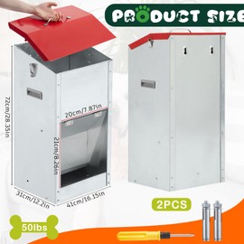 Willinglong 2 Pcs Large Automatic Dog Feeders with Handle Acrylic Panel Galvanized Gravity Feeder Outdoor Hanging for Doggie Breed Dog Food Dispenser Container(2 Pcs,29.13 x 16.93 x 10.24 Inches)