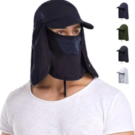 Canotagio Sombrero de Pesca para el Sol. Gorra de Hombre con Solapa y Cubreboca/Bandana Desmontable. Protección UV 50. Gorro para Pescar, Senderismo, Viajar y Deportes Extremos. Fishing Hat (Azul)